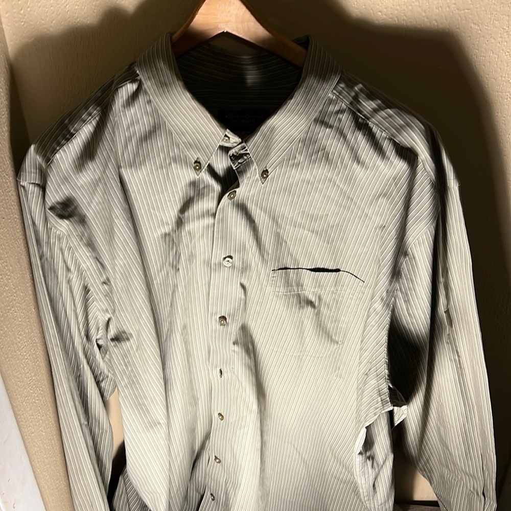 Eddie Bauer Mens LS Striped Button Down Shirt Color Green Size XXL Tall